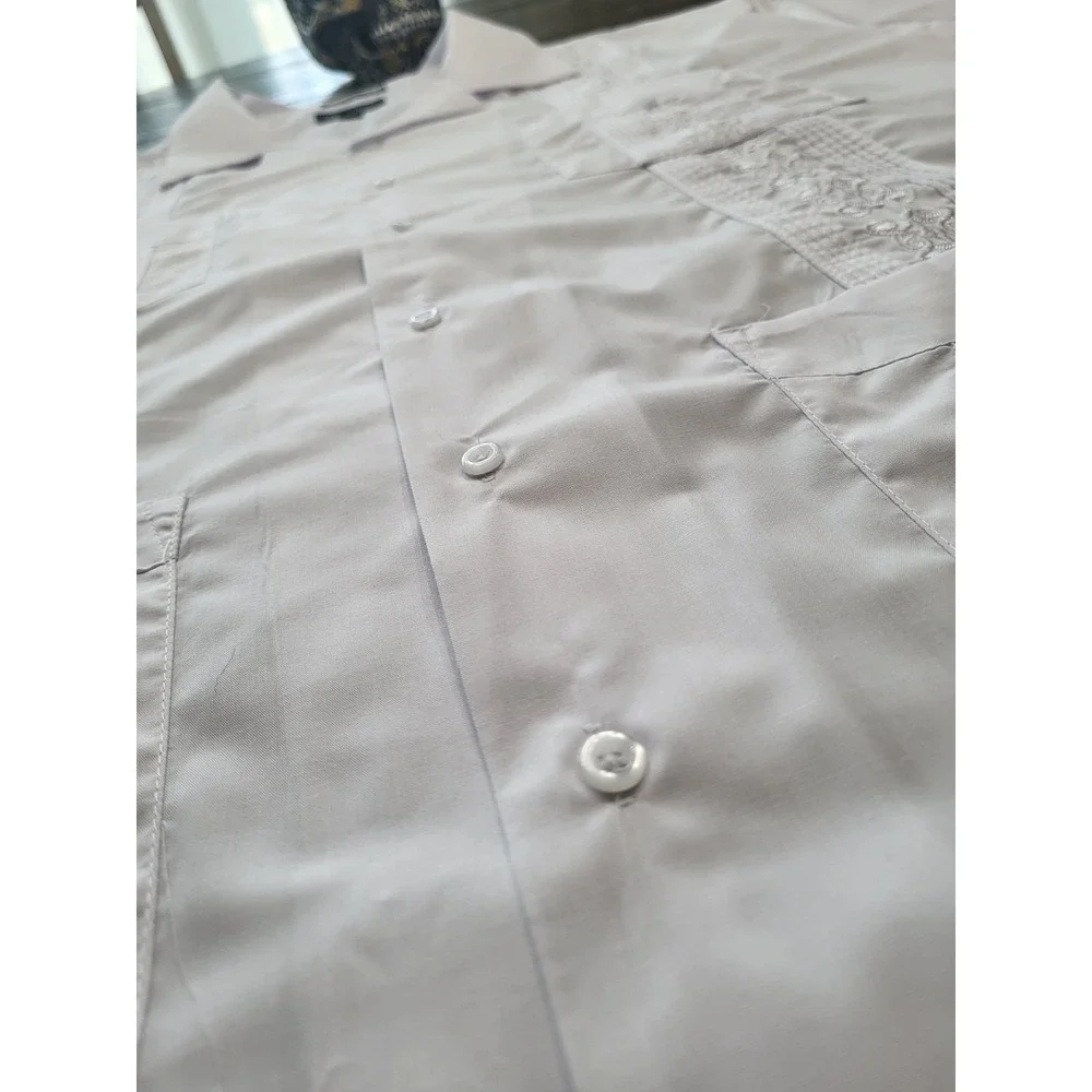 OMEGA Fashion Cuban Guayabera Blue Short Sleeve Shirt Mens 4XL Big and Tall‎